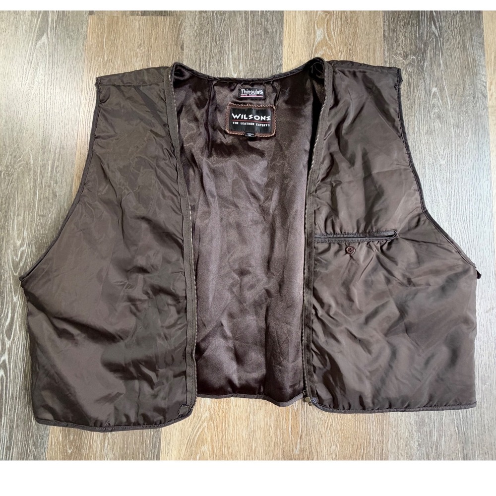 Wilsons Leather Vest Liner Mens XL Brown Thinsulate Thermal Zip Up 5602